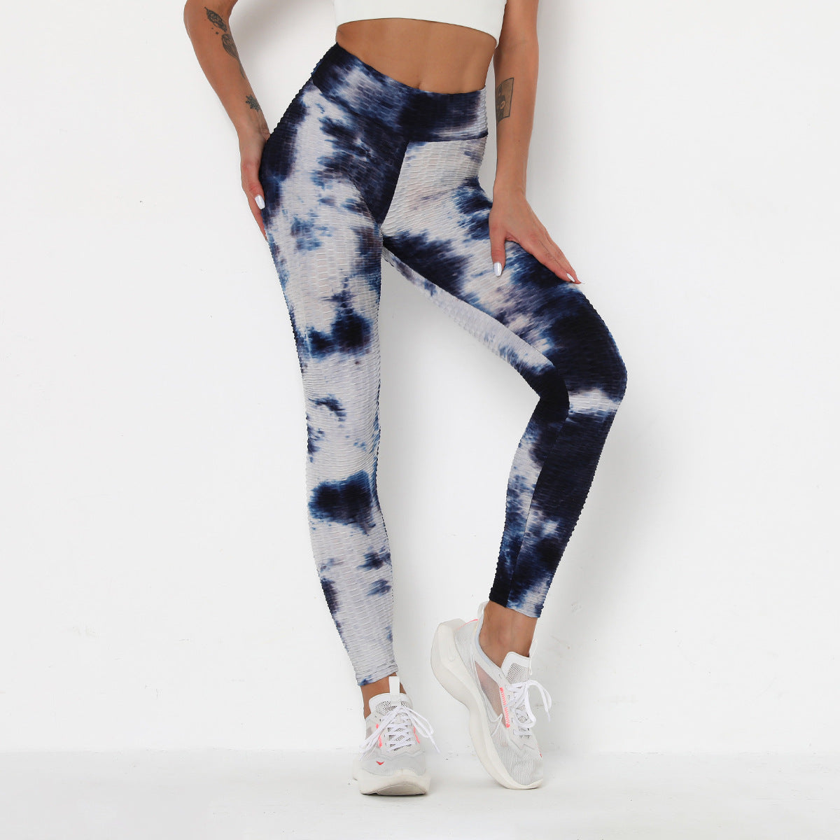 Hot Style Fitness Sport Leggins Women Butt Lifting Yoga Pants High Waist Ink Jacquard Tie Dye Slim