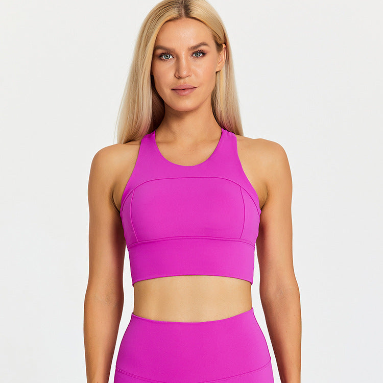 Running Sports Bra Women's Shock Proof Eu Cross border Yoga Tank Top Outdoor Quick Drying Breathable Fitness Bra with Chest Pads