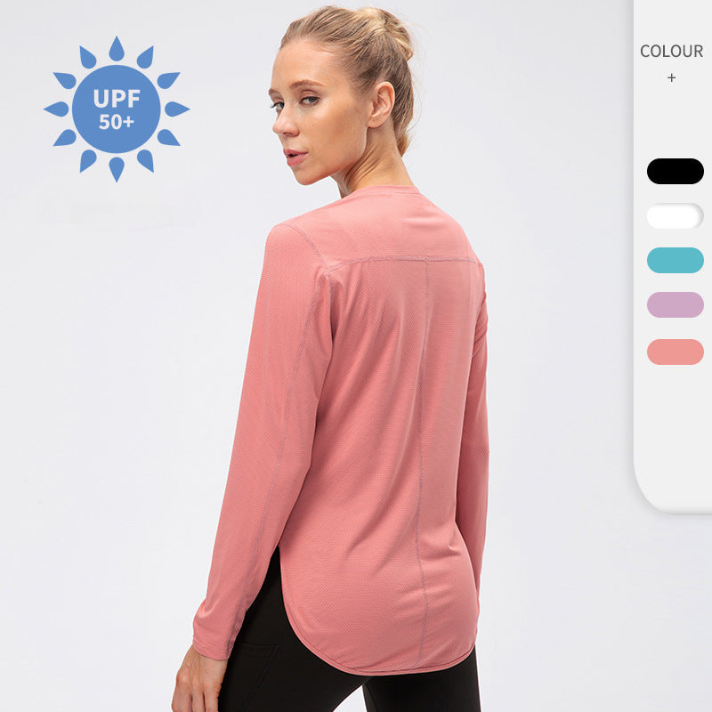 Women's Yoga Clothes Split Long Sleeve Upf50 Sun Protection Athletic Clothing Uv Uv Protection Running Fitness Loose T-shirt