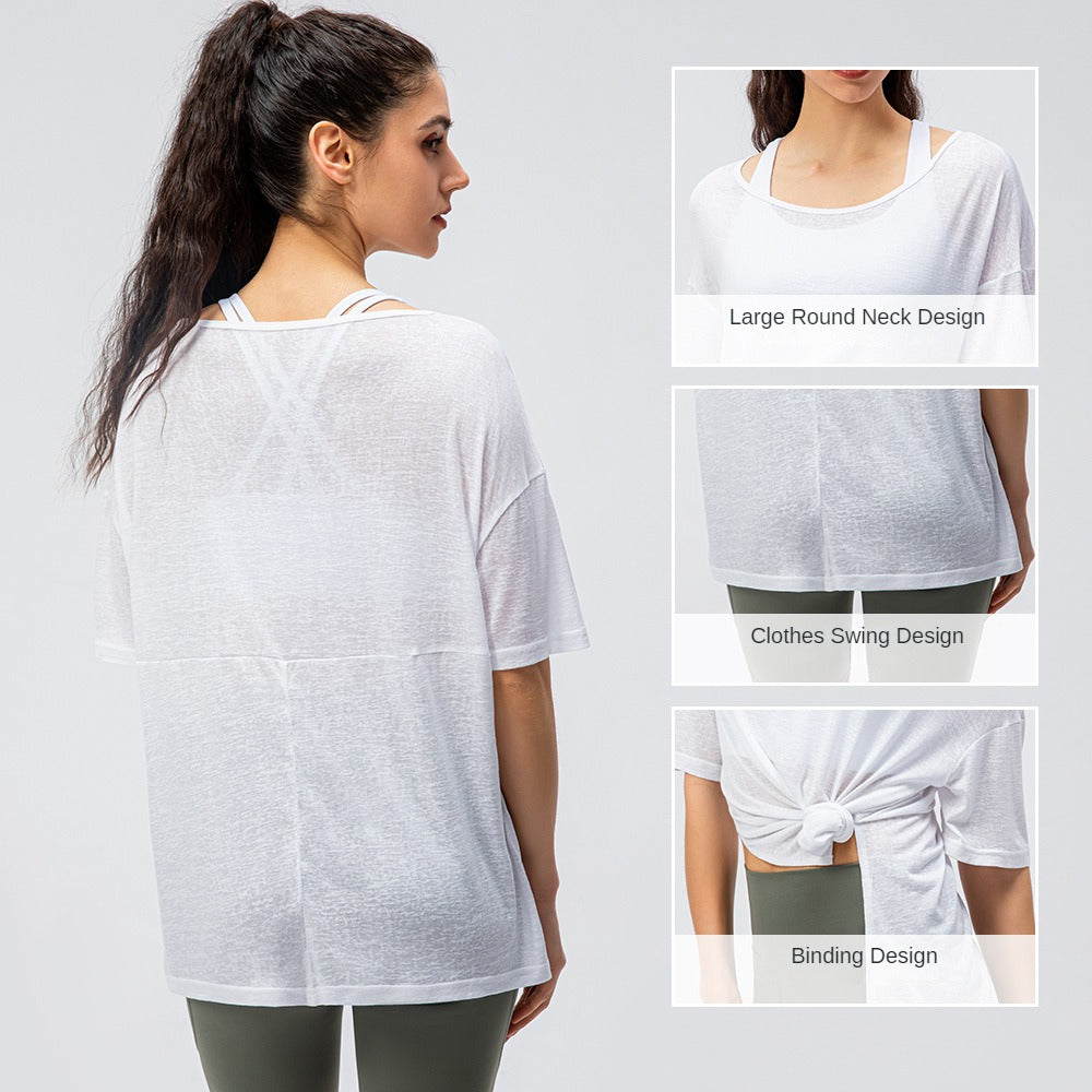Spring Summer New Women's Sports Blouse Lightweight Breathable Running Loose Short Sleeve Split Quick-Drying Yoga T Shirts
