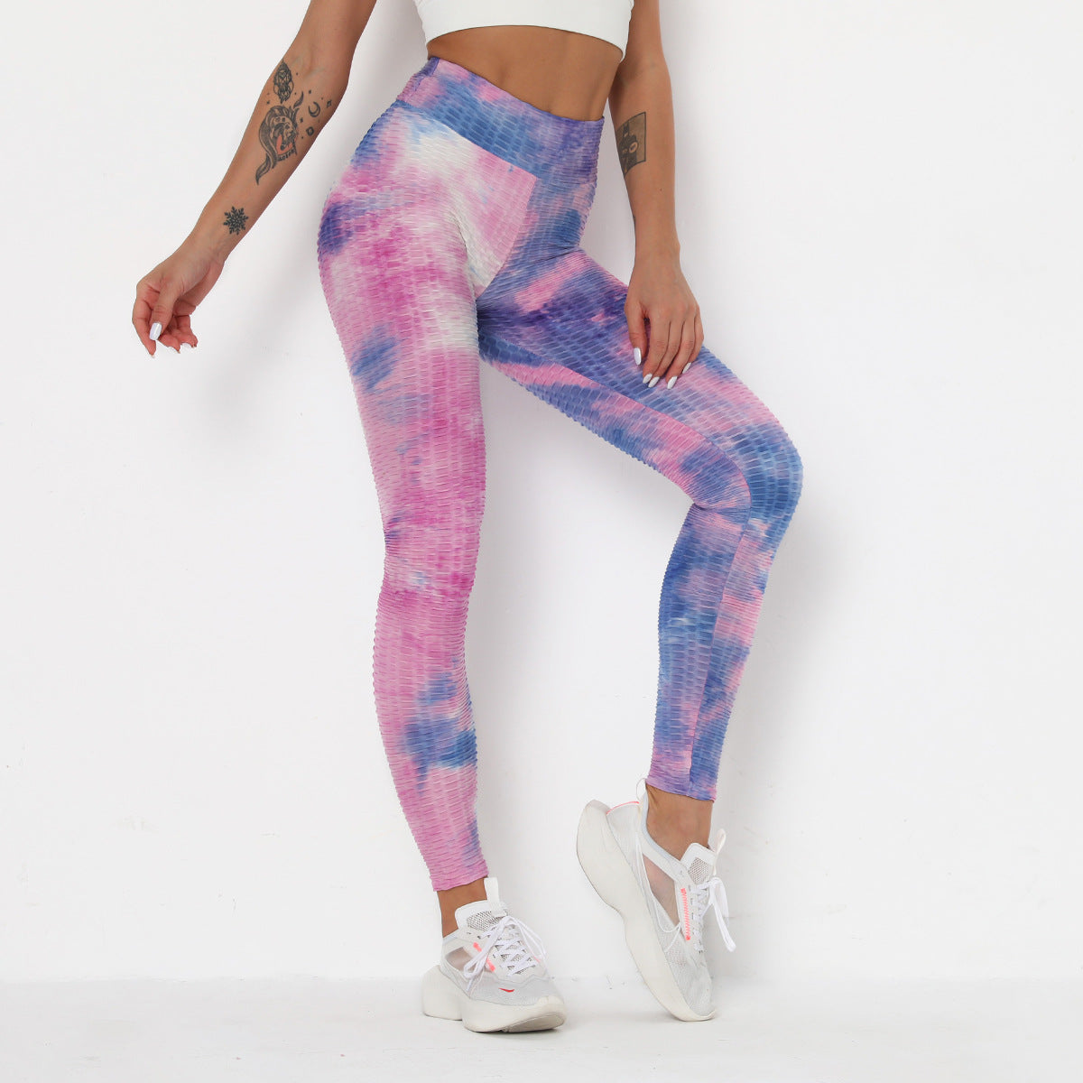 Hot Style Fitness Sport Leggins Women Butt Lifting Yoga Pants High Waist Ink Jacquard Tie Dye Slim