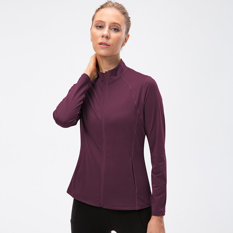 Women's Autumn Winter Zipper Long-Sleeved Sports Jacket Tight Fitness Yoga Clothes Stretch Quick-Drying Running Top