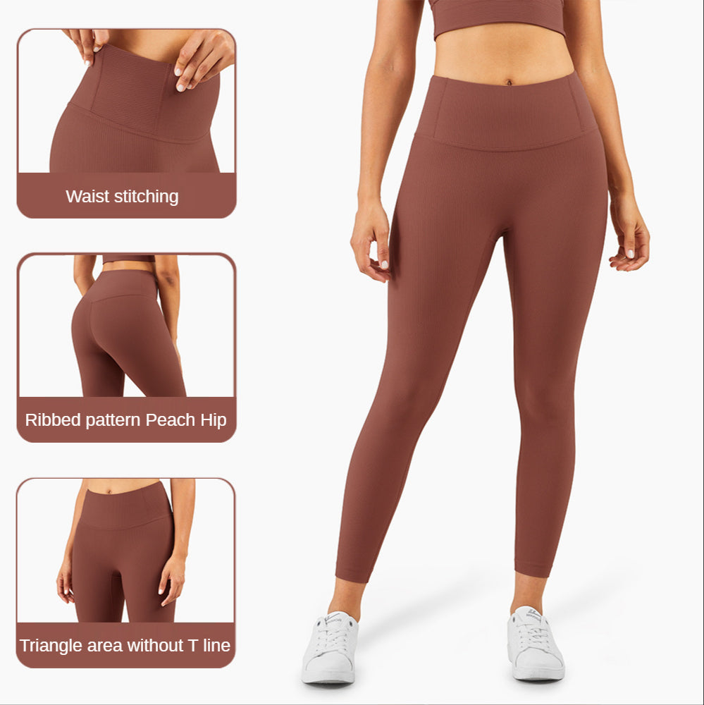 Fp New Eu Ribbed Nude Sports Fitness High Waist Peach Hips And Abdomen Ll Legging Yoga Pants Gym Tights Women