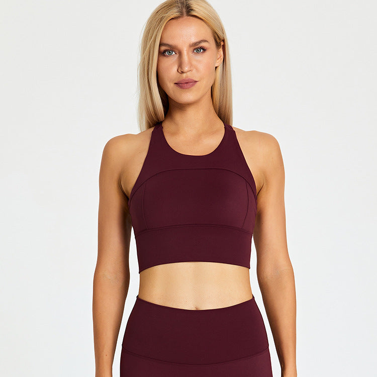 Running Sports Bra Women's Shock Proof Eu Cross border Yoga Tank Top Outdoor Quick Drying Breathable Fitness Bra with Chest Pads