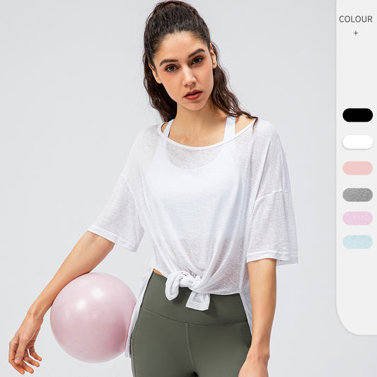 Spring Summer New Women's Sports Blouse Lightweight Breathable Running Loose Short Sleeve Split Quick-Drying Yoga T Shirts