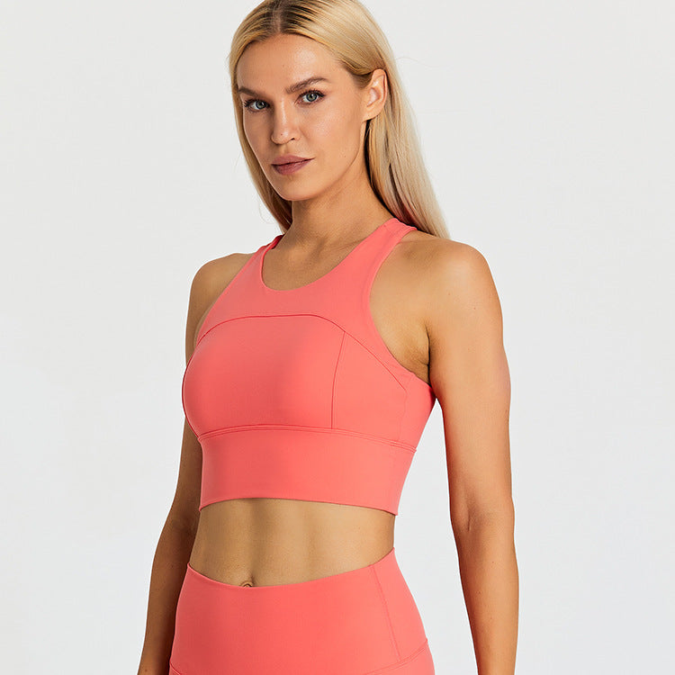 Running Sports Bra Women's Shock Proof Eu Cross border Yoga Tank Top Outdoor Quick Drying Breathable Fitness Bra with Chest Pads