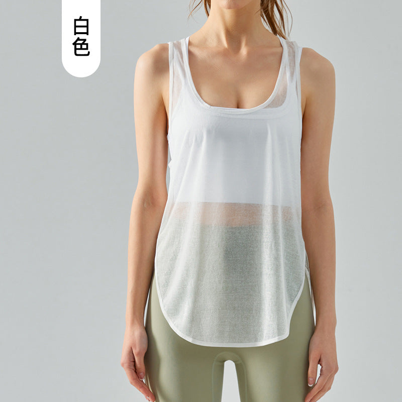 Spring Summer Loose Yoga Tops Blouse Sleeveless Women's Quick-Drying Breathable Mesh Tops Casual Outerwear Workout Blouse Vest