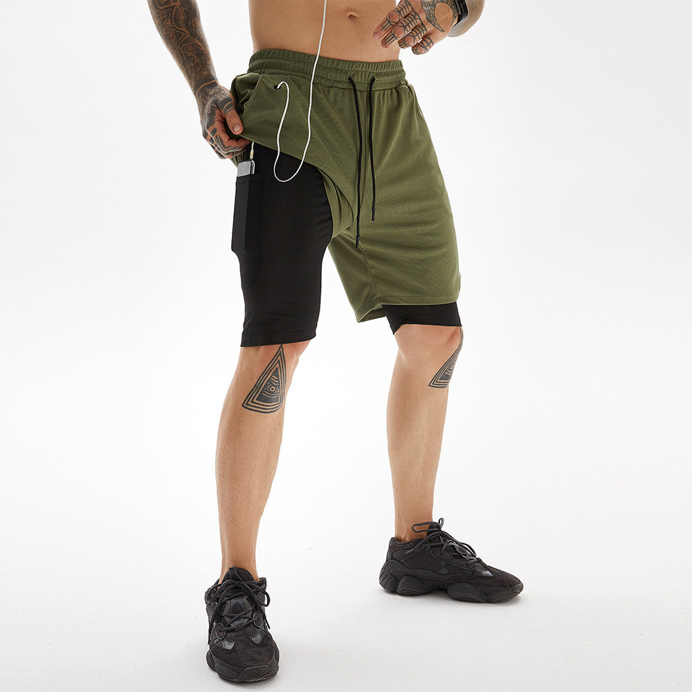 Men's Summer New Personalized Trend Quick Dried Casual Fitness Sports Shorts Double Layer Anti glare Functional Capris