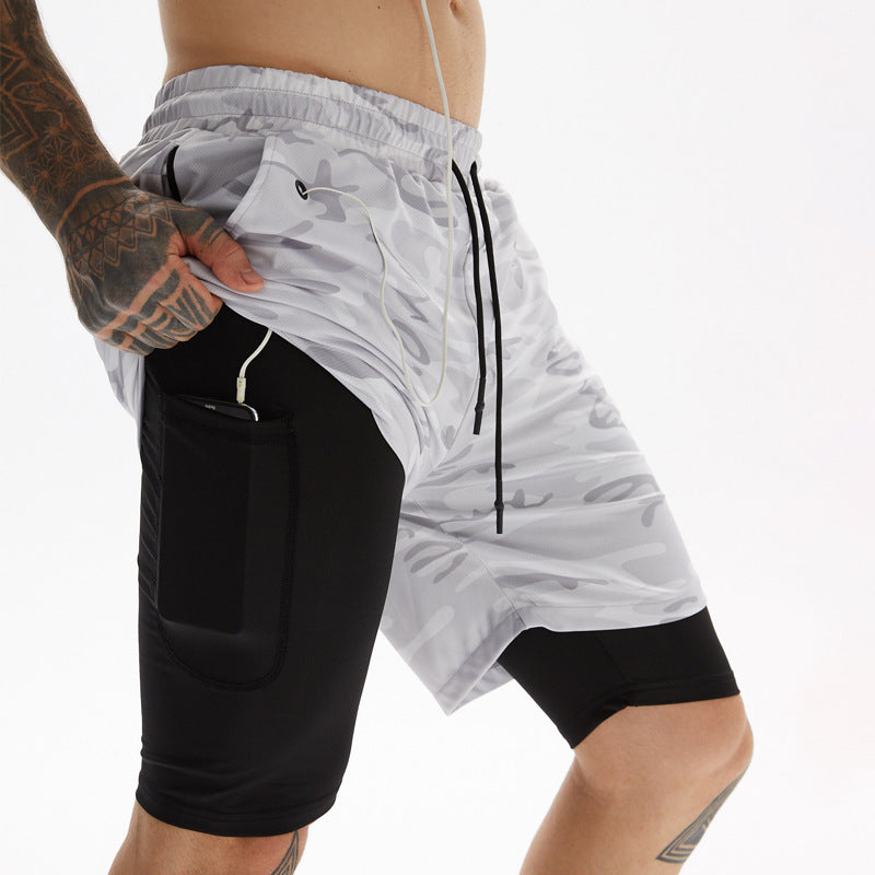 Men's Summer New Personalized Trend Quick Dried Casual Fitness Sports Shorts Double Layer Anti glare Functional Capris