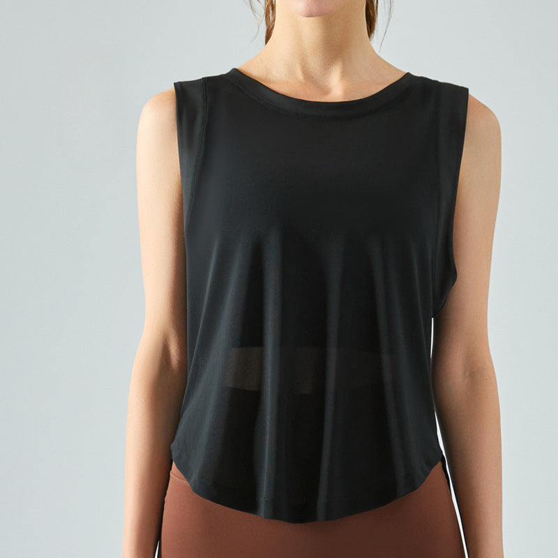 Spring Summer New Mesh Stitching Yoga Vest Women's Loose Sports Thin Section Breathable Quick-Drying Blouse Workout Clothes Top