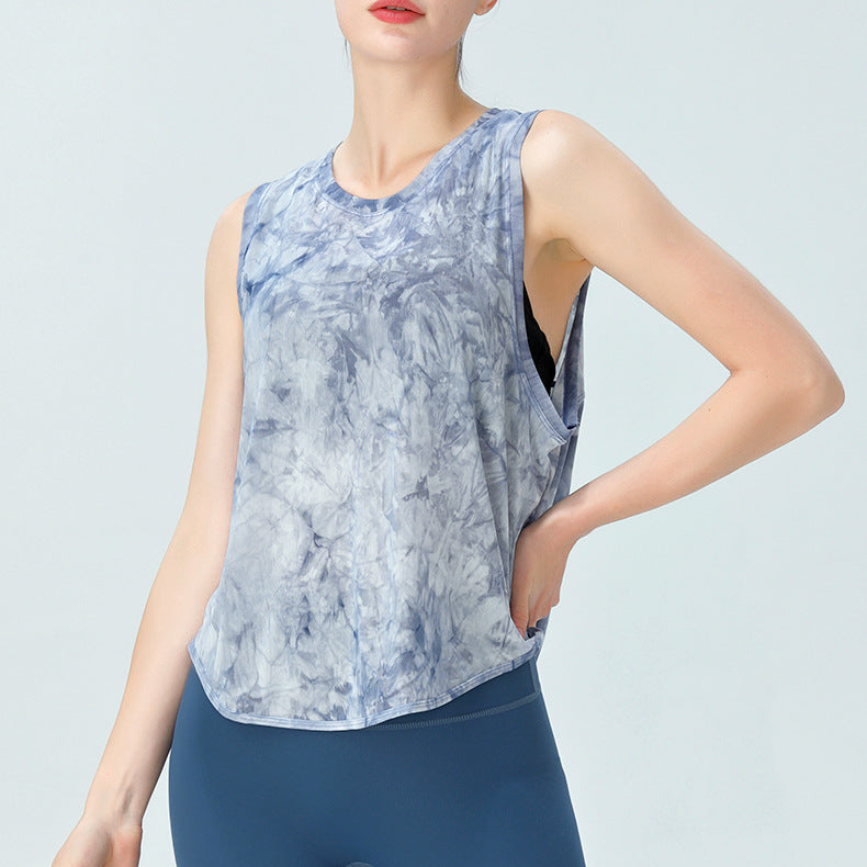 Lulu Flat Tie-Dyed Mesh Yoga Clothes Sleeveless T-shirt Women's Loose All-Match Fitness Vest Running Tops