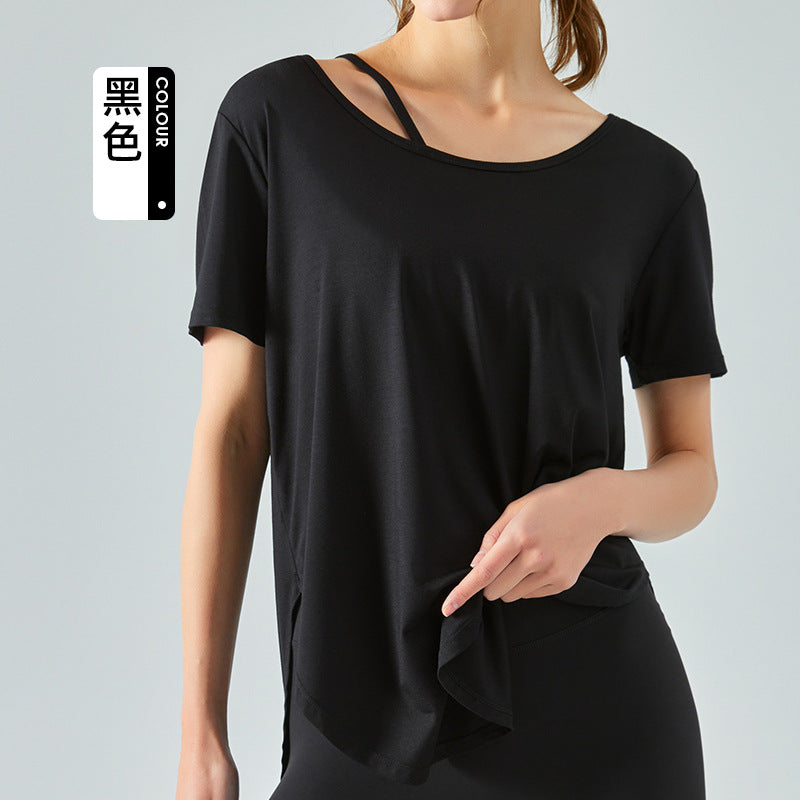 Loose Yoga Short Sleeve Skin-Friendly Quick-Drying Exercise Top Long Circular Lower Hem Thin Breathable Fitness T-shirt