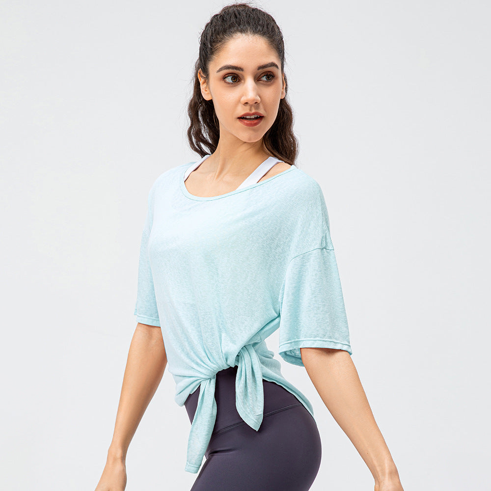Spring Summer New Women's Sports Blouse Lightweight Breathable Running Loose Short Sleeve Split Quick-Drying Yoga T Shirts