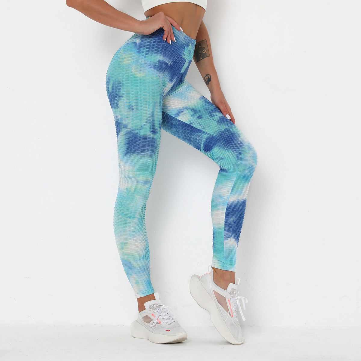 Hot Style Fitness Sport Leggins Women Butt Lifting Yoga Pants High Waist Ink Jacquard Tie Dye Slim