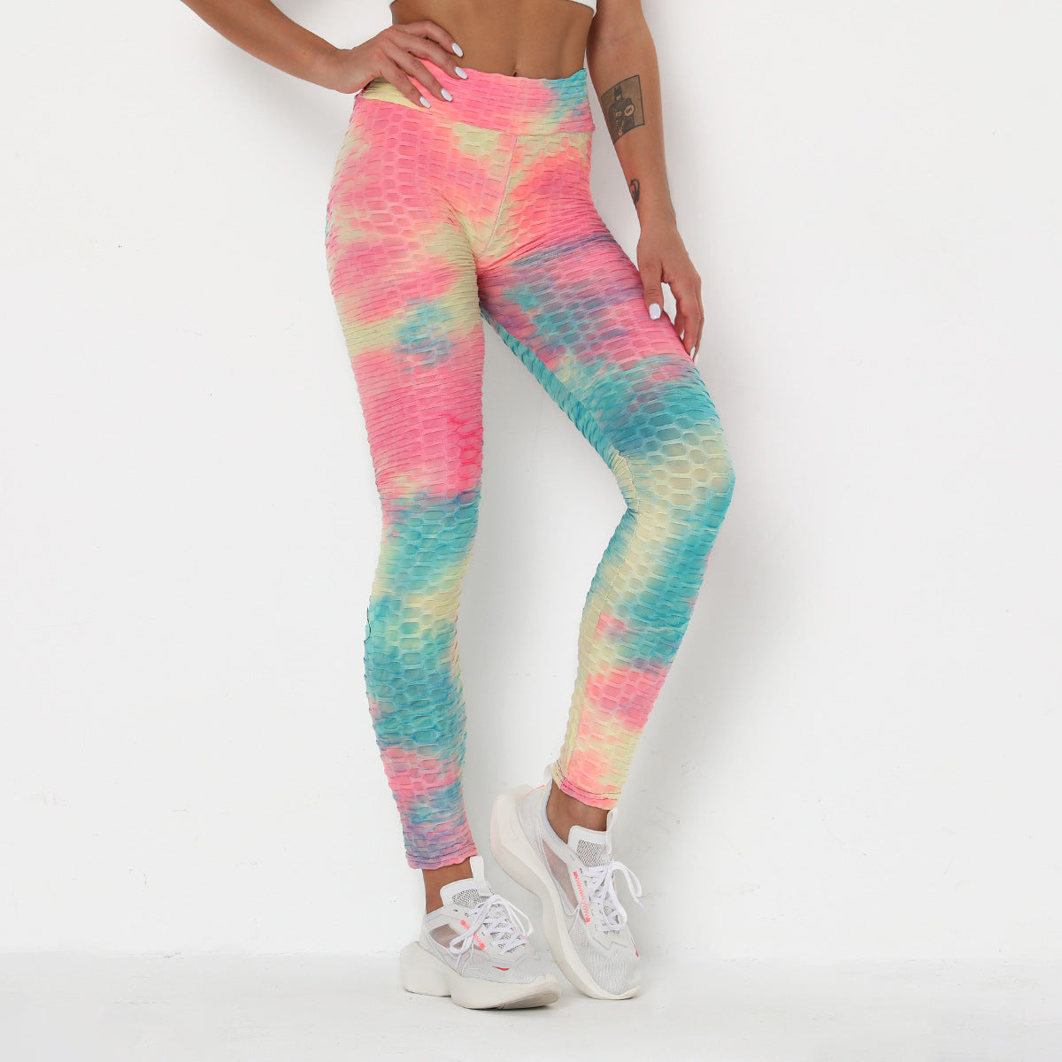 Hot Style Fitness Sport Leggins Women Butt Lifting Yoga Pants High Waist Ink Jacquard Tie Dye Slim