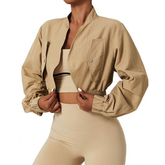 Long Sleeve Fast Drying Sports Coat For Women Sun Protection Waistcoat Fitness Suit Stand Collar Casual Jacket Tight Yoga Top