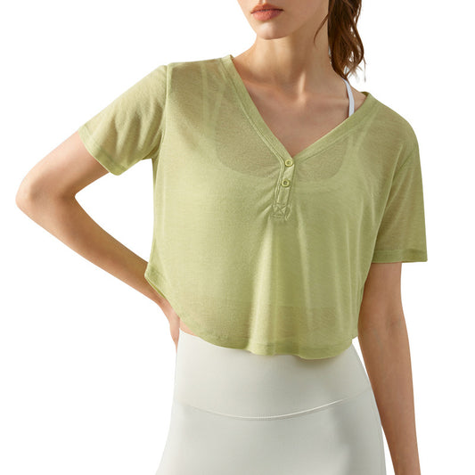 Summer Quick-Drying Yoga Blouse Women's Thin Sports Short Sleeve Slimming Workout Top Yoga T-shirt Blouse Outer Wear