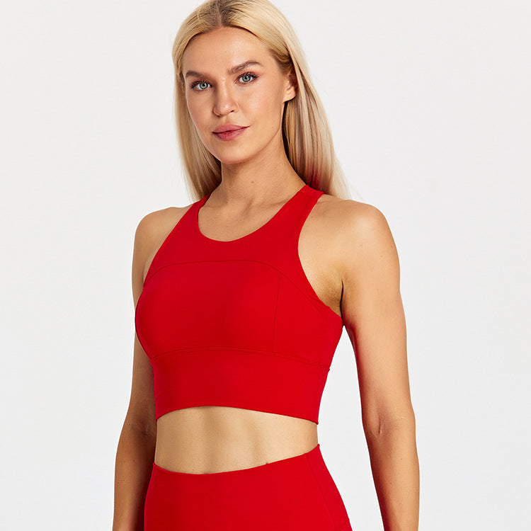 Running Sports Bra Women's Shock Proof Eu Cross border Yoga Tank Top Outdoor Quick Drying Breathable Fitness Bra with Chest Pads
