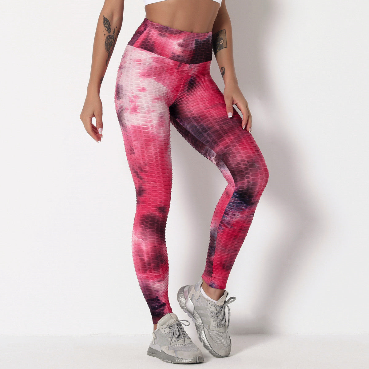 Hot Style Fitness Sport Leggins Women Butt Lifting Yoga Pants High Waist Ink Jacquard Tie Dye Slim