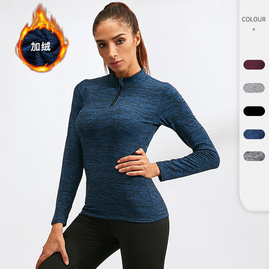 Winter Fleece-Lined Women's Pro Fitness Running Yoga Clothes Long-Sleeved Stretch Tights Stand Collar Sports Sweater Jacket