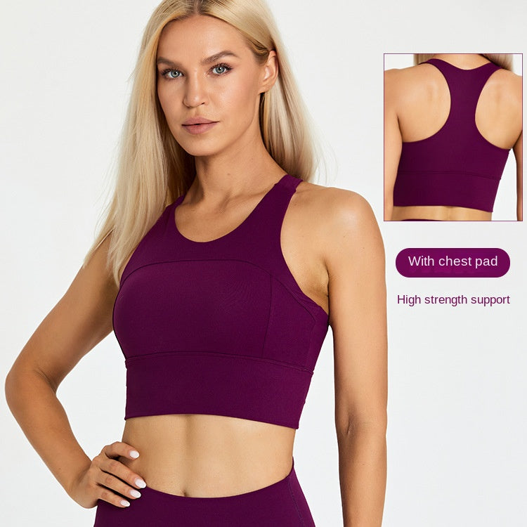 Running Sports Bra Women's Shock Proof Eu Cross border Yoga Tank Top Outdoor Quick Drying Breathable Fitness Bra with Chest Pads