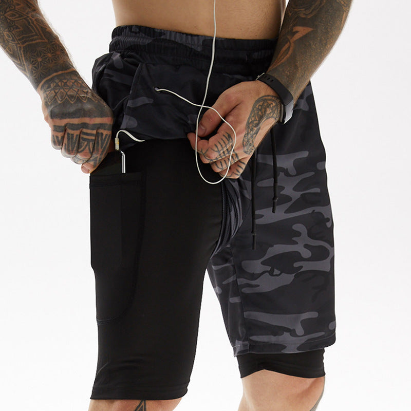 Men's Summer New Personalized Trend Quick Dried Casual Fitness Sports Shorts Double Layer Anti glare Functional Capris