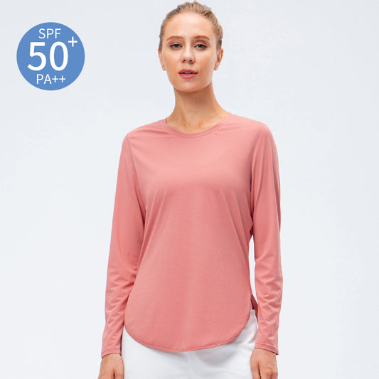 Women's Yoga Clothes Split Long Sleeve Upf50 Sun Protection Athletic Clothing Uv Uv Protection Running Fitness Loose T-shirt
