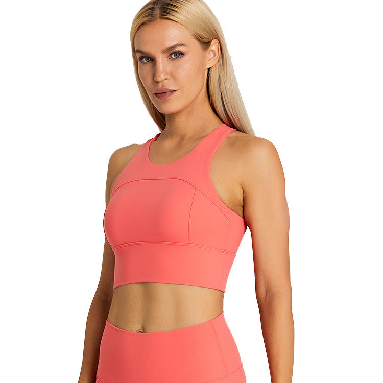 Running Sports Bra Women's Shock Proof Eu Cross border Yoga Tank Top Outdoor Quick Drying Breathable Fitness Bra with Chest Pads