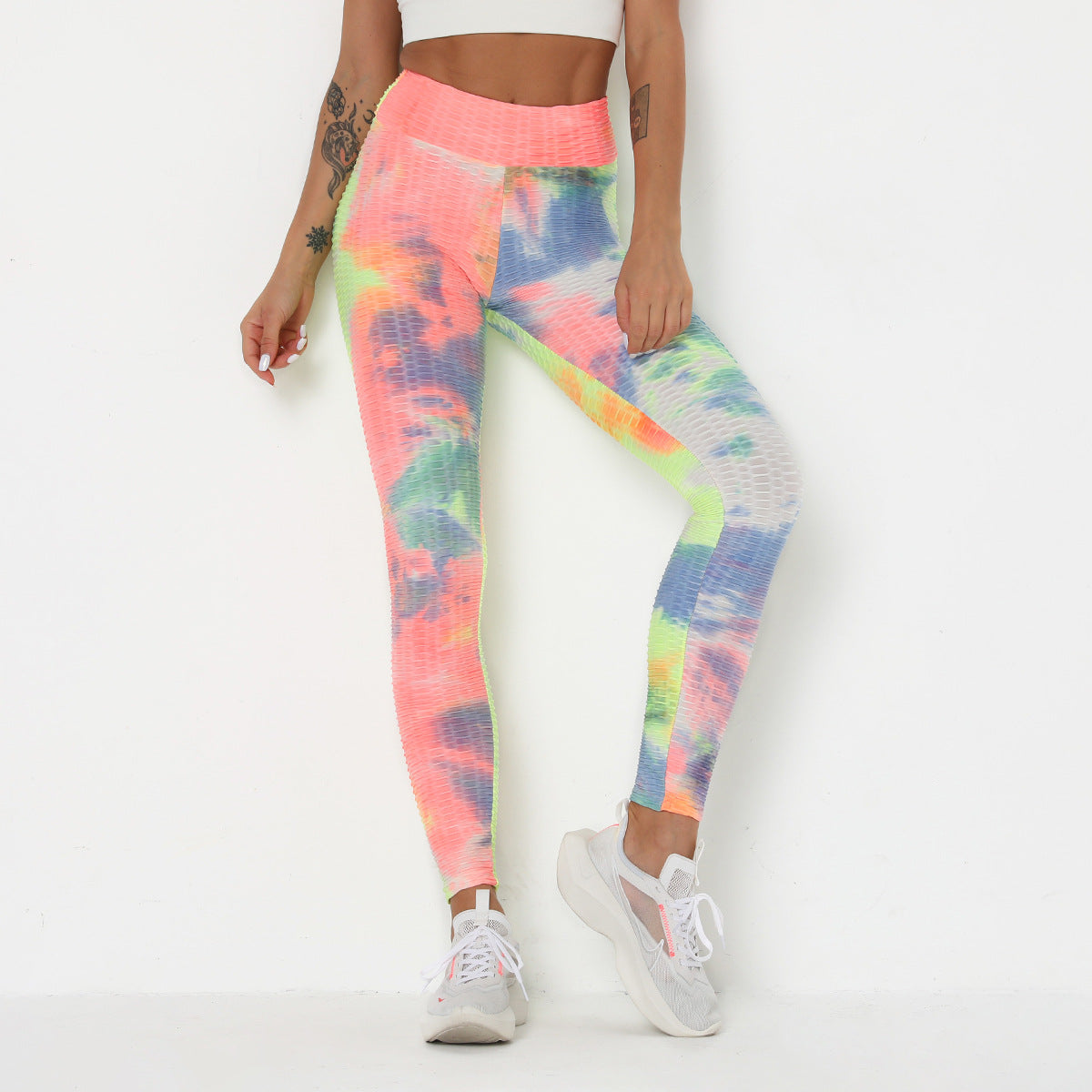 Hot Style Fitness Sport Leggins Women Butt Lifting Yoga Pants High Waist Ink Jacquard Tie Dye Slim