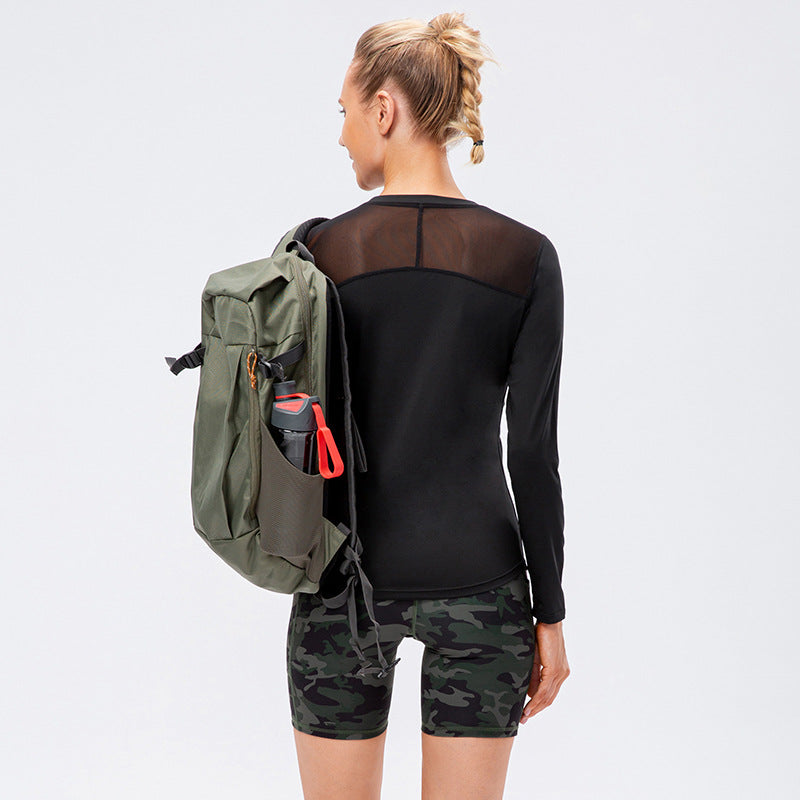 Women's Autumn Winter Yoga Sports Long Sleeve Quick-Drying Breathable Mesh Stitching Elastic Running Exercise Workout T Shirts